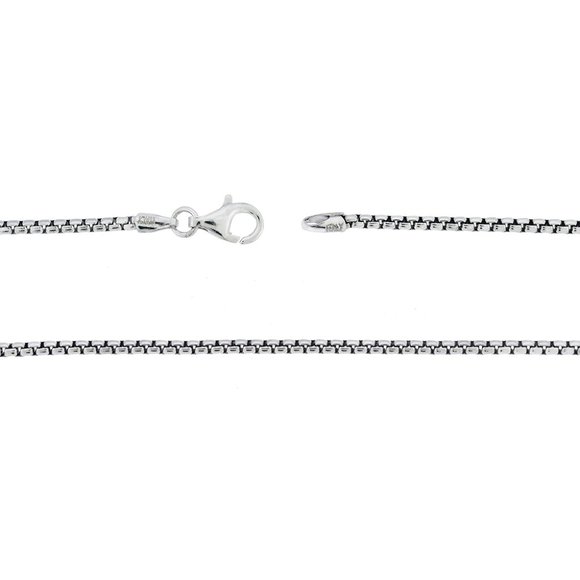 925 Sterling Silver Round Box Chain Necklace Made In Italy 1.8 mm - Picture 2 of 3